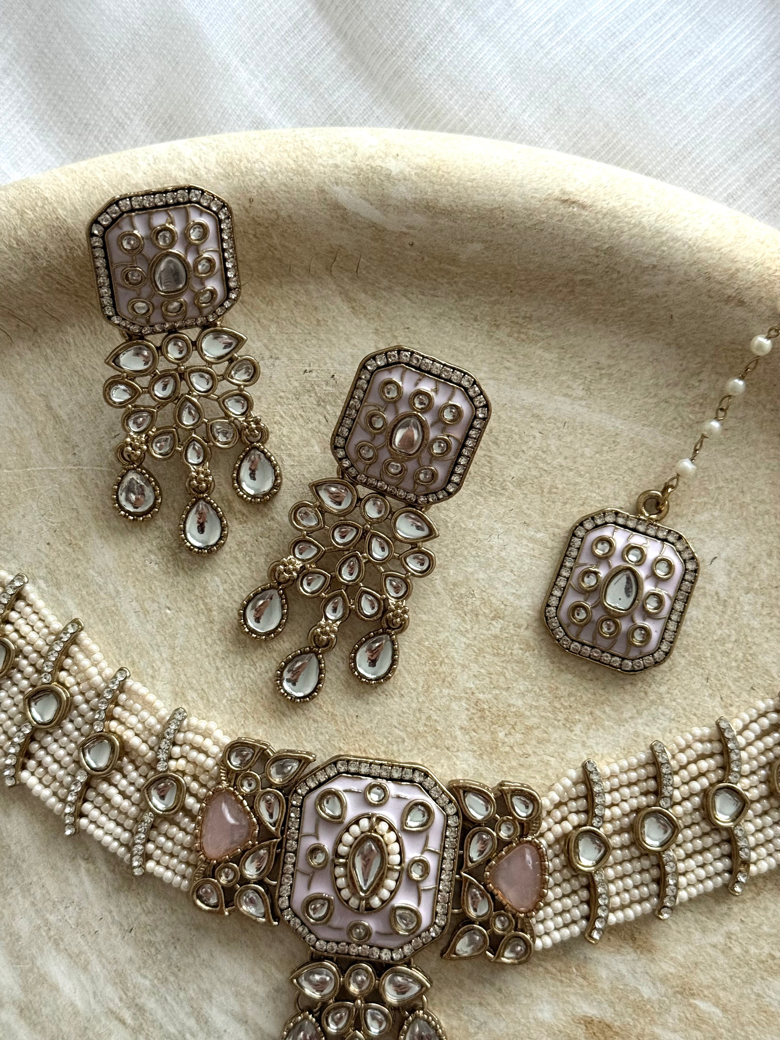 Sunaina Necklace Set | Baby Pink