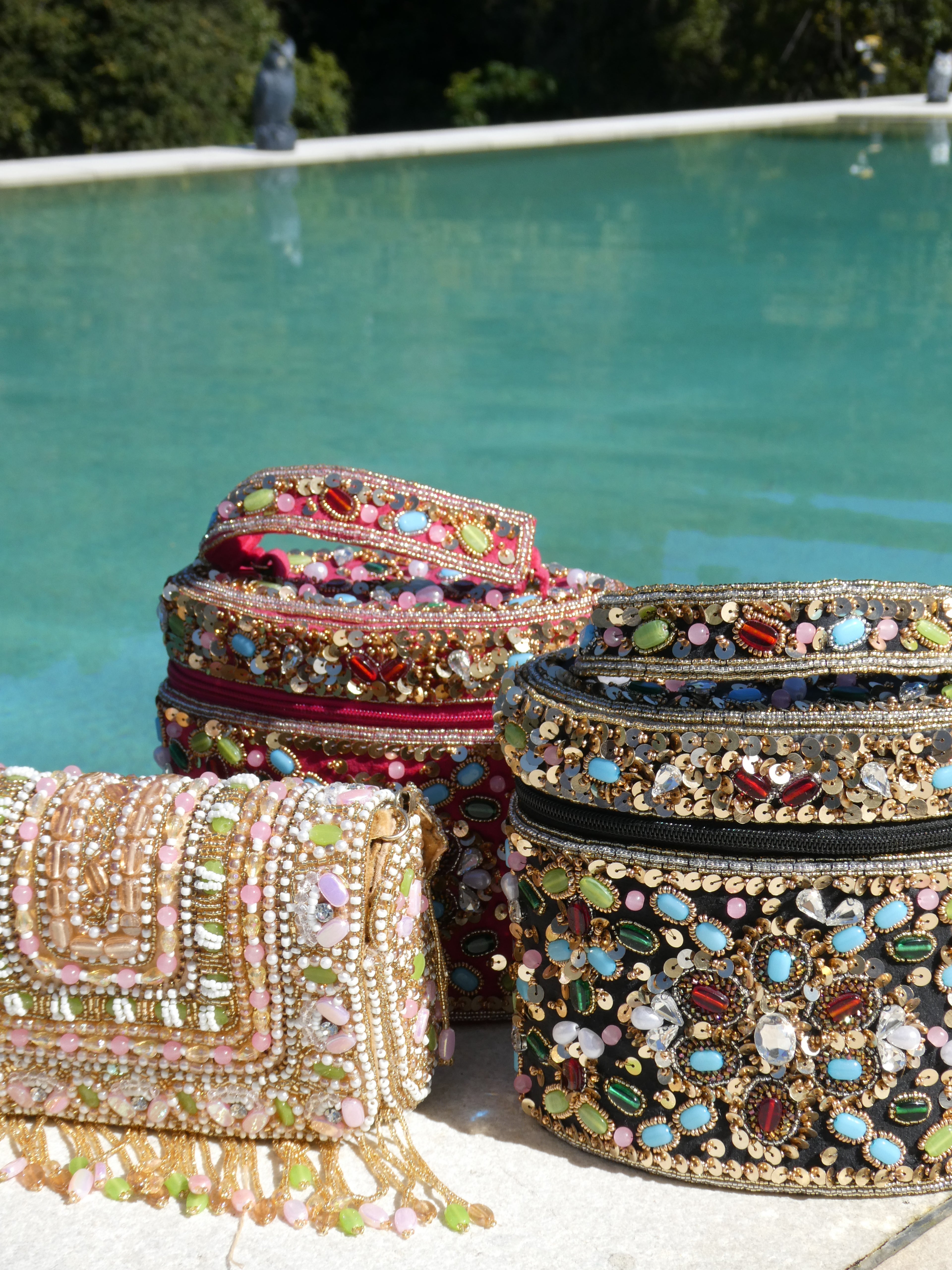 Nyla Beaded Box Clutch Bag | Black