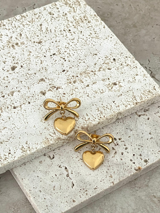 Rose Heart Bow Earrings