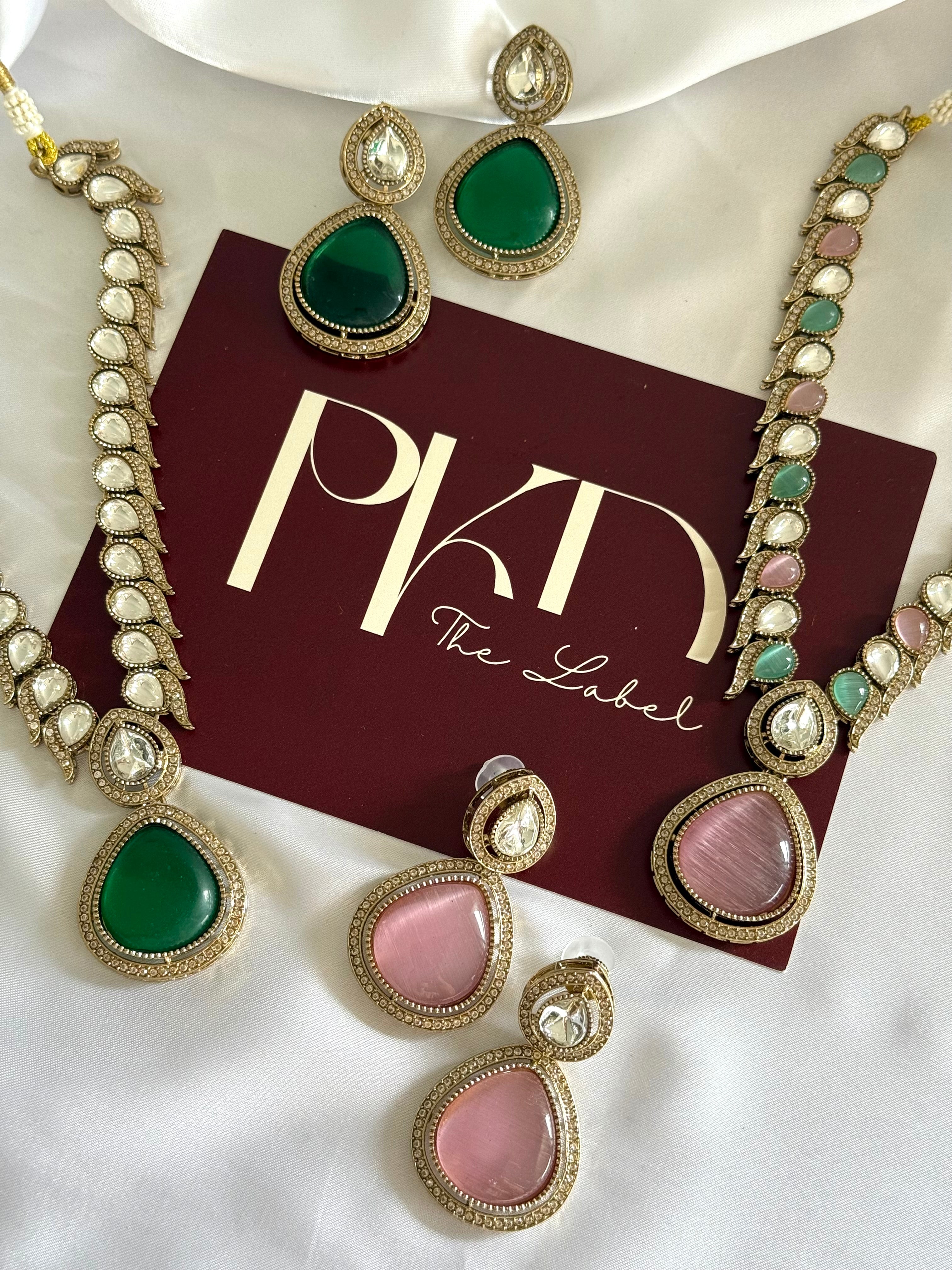 Heena Necklace Set Mint Pink