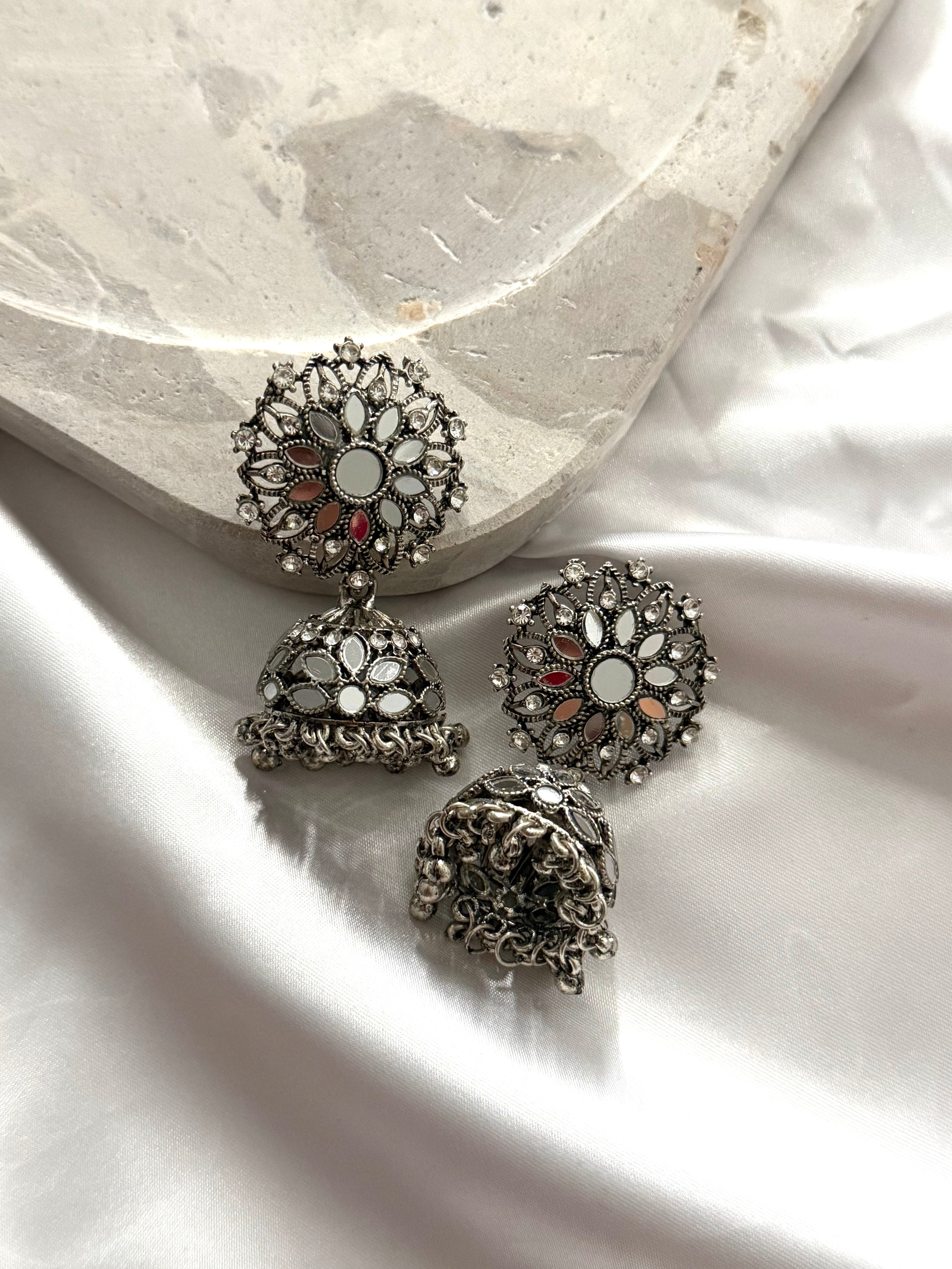 Vanya Mirror Earrings | Oxidised