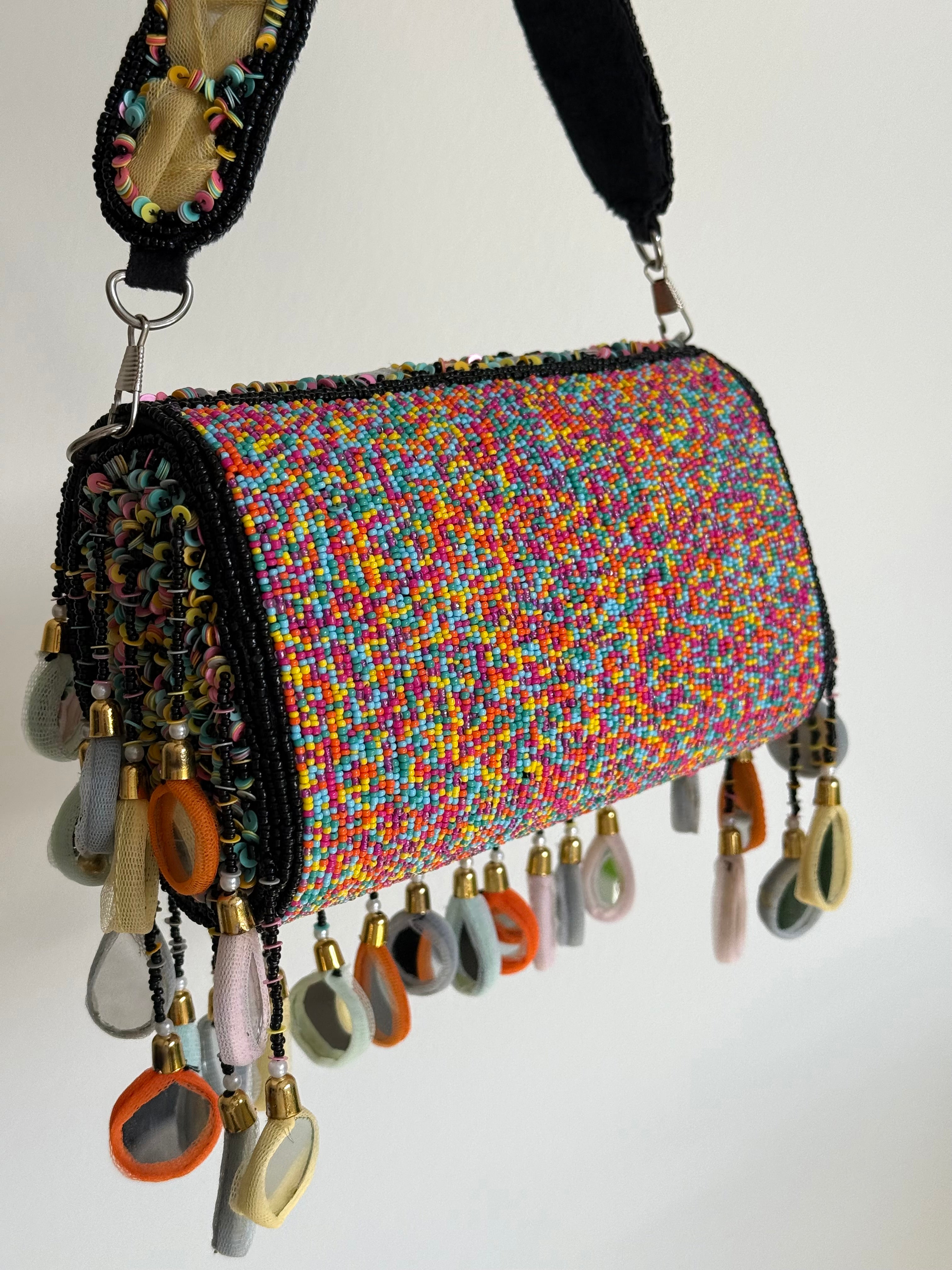 Zahreen Beaded Mirror Bag | Black