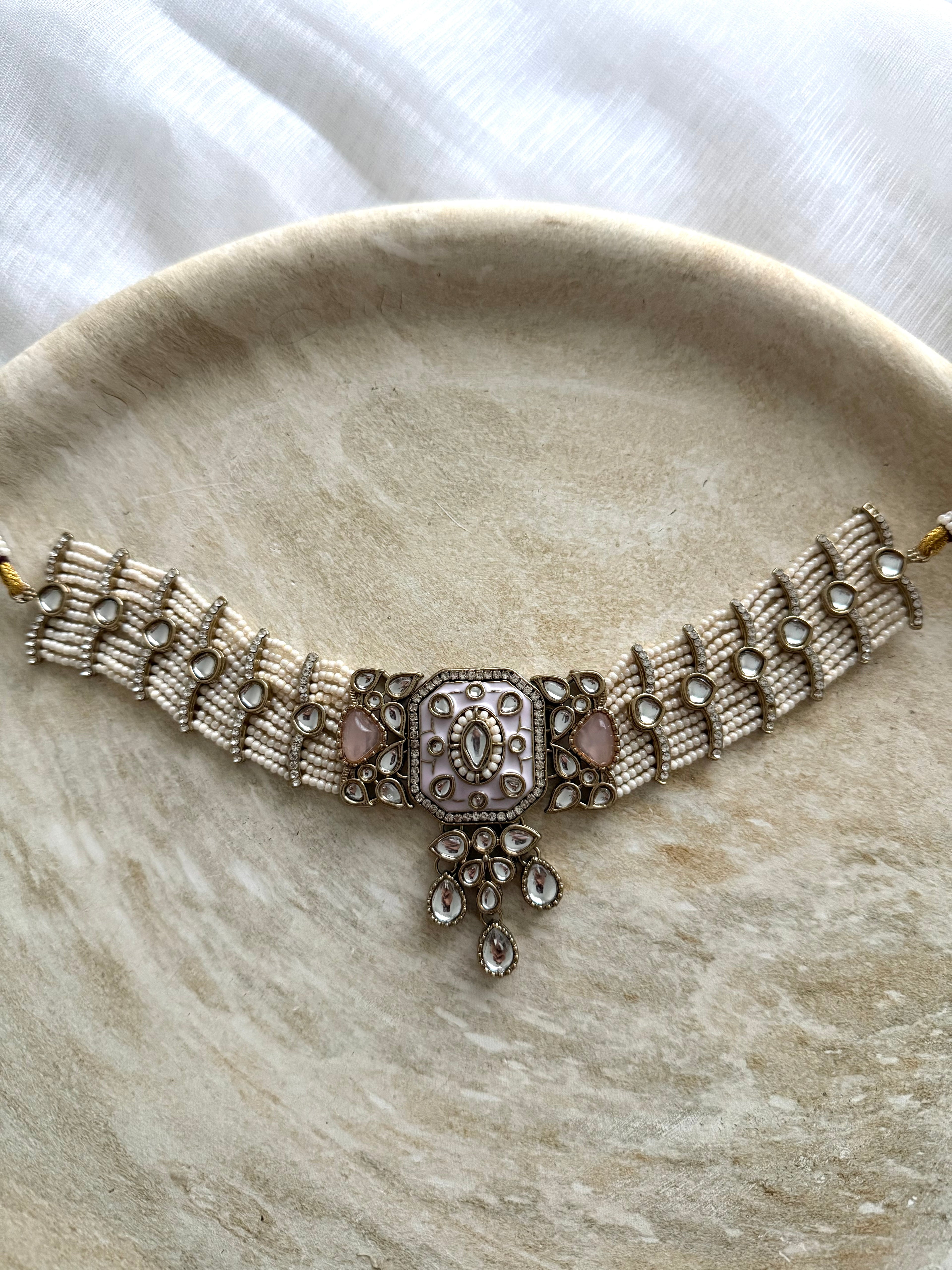 Sunaina Necklace Set | Baby Pink