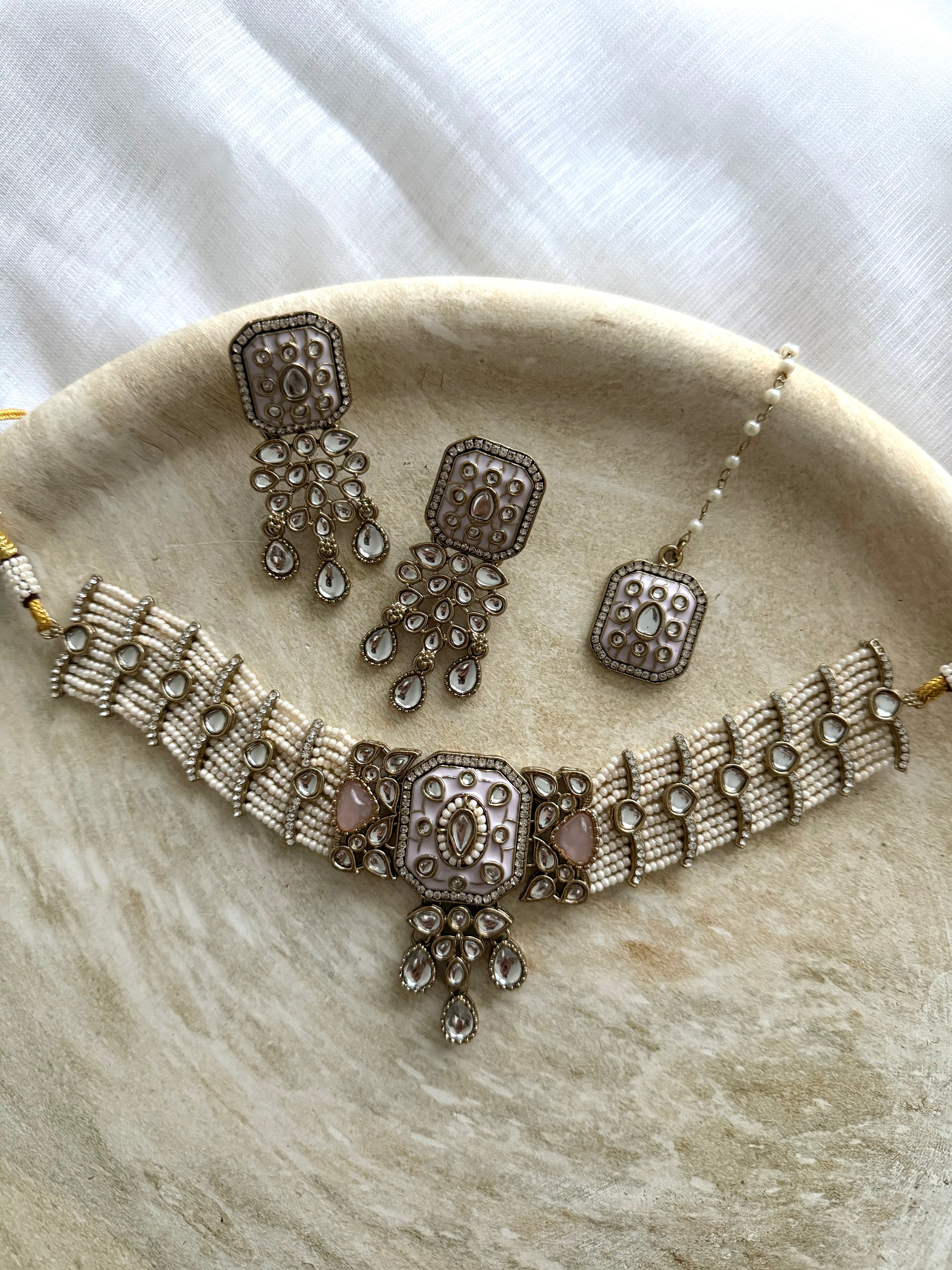 Sunaina Necklace Set | Baby Pink