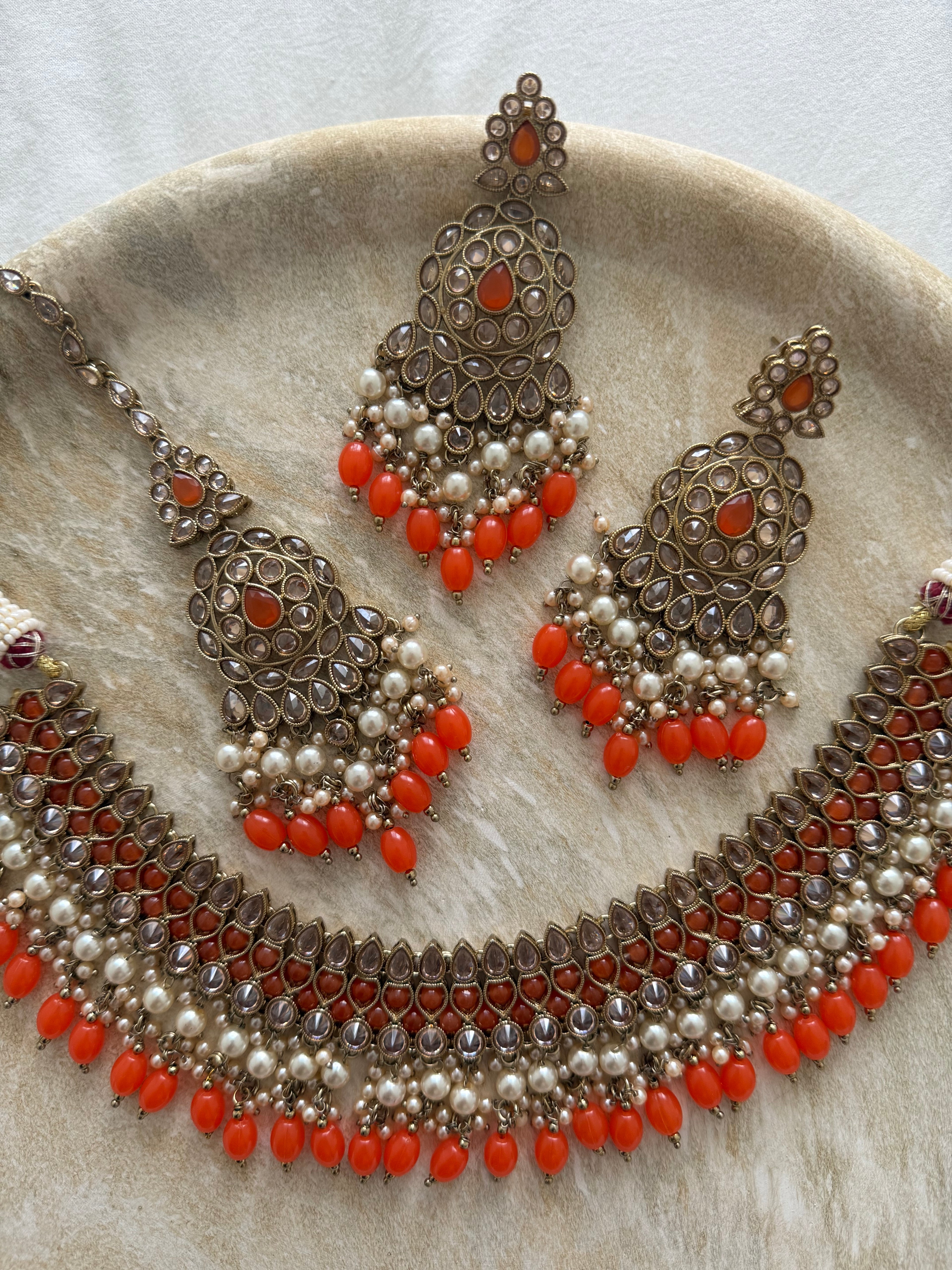 Karishma Necklace Set | Orange