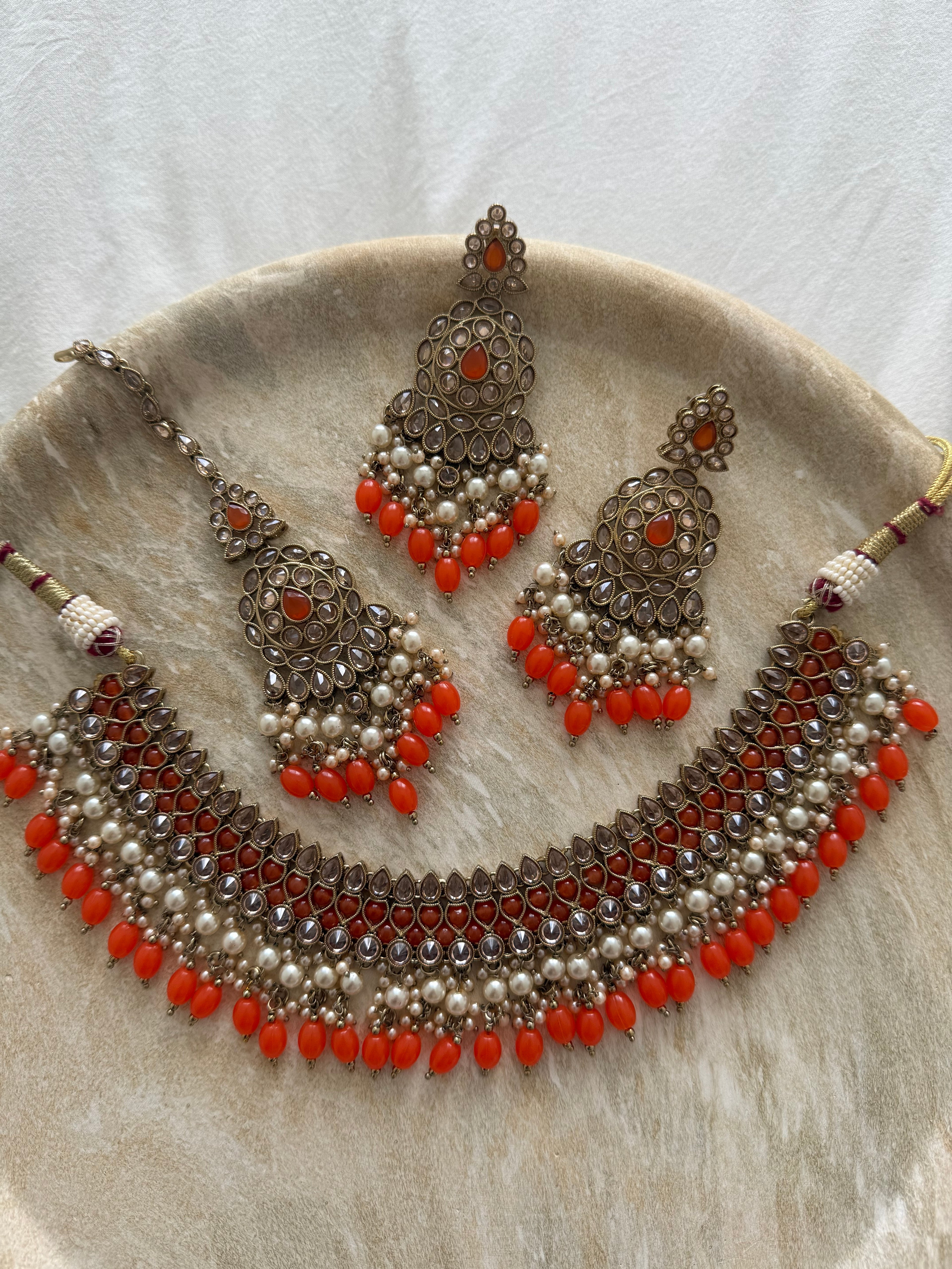 Karishma Necklace Set | Orange