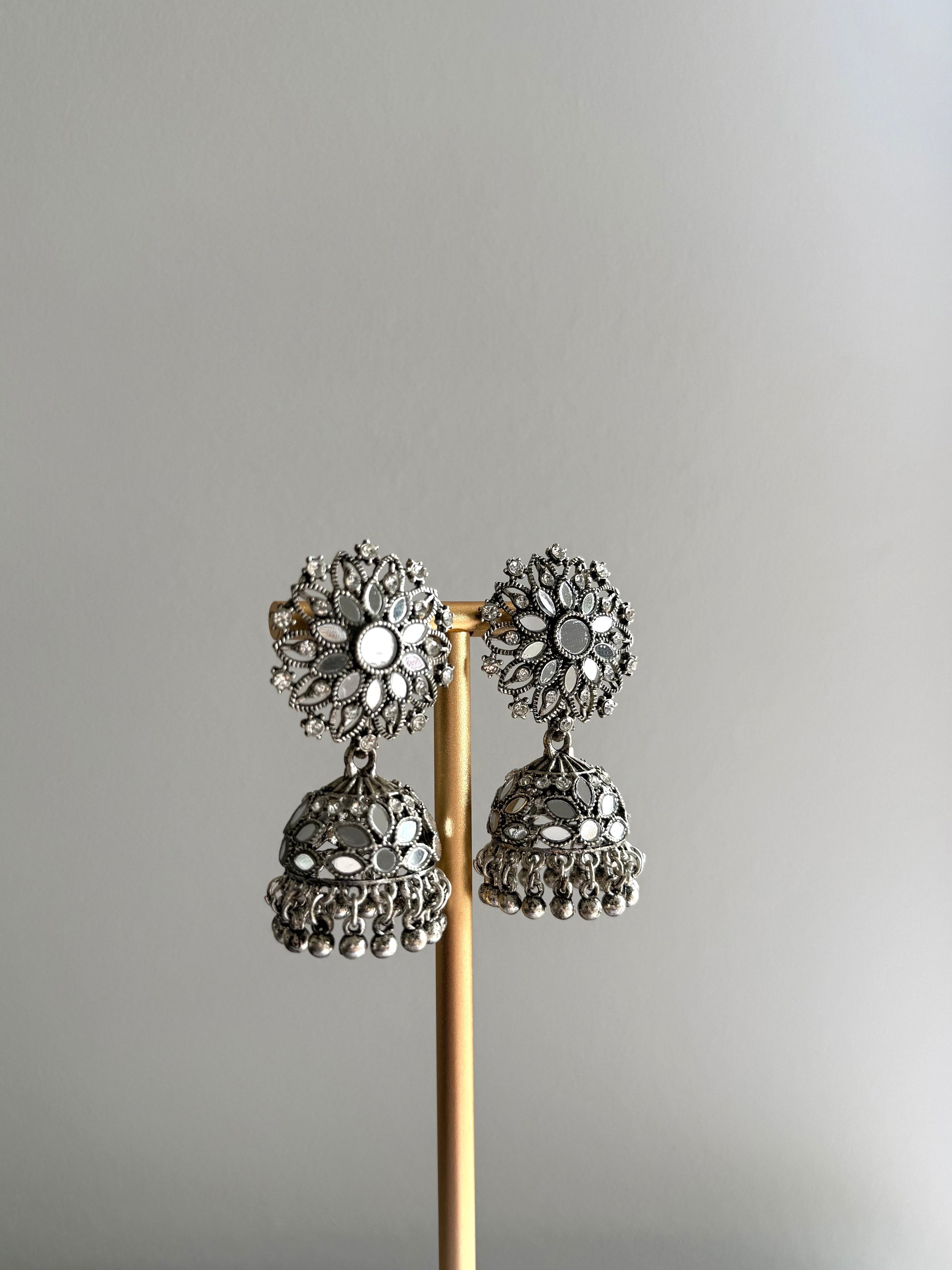 Vanya Mirror Earrings | Oxidised