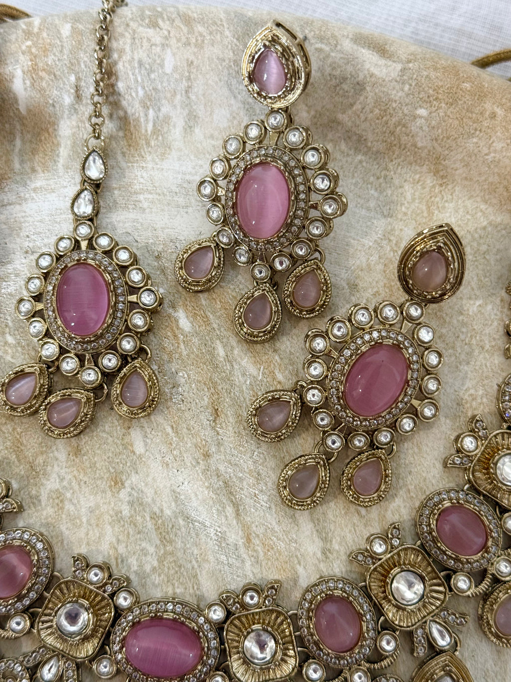 Ambika Necklace Set | Baby Pink