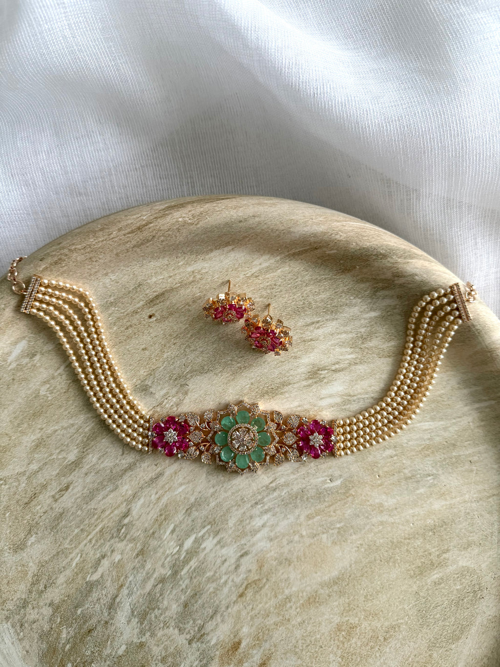 Piyali Necklace Set | Mint Pink