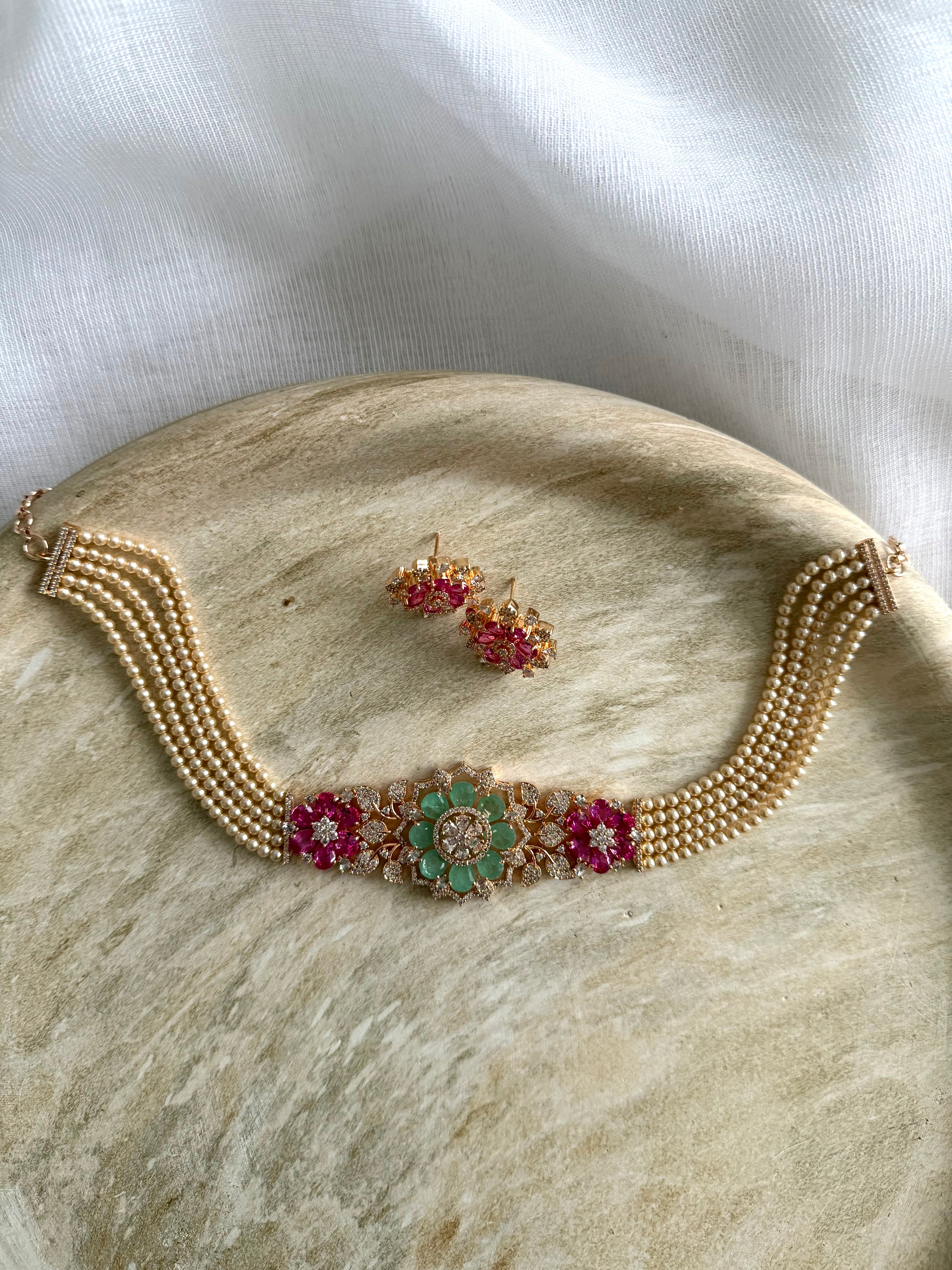 Piyali Necklace Set | Mint Pink