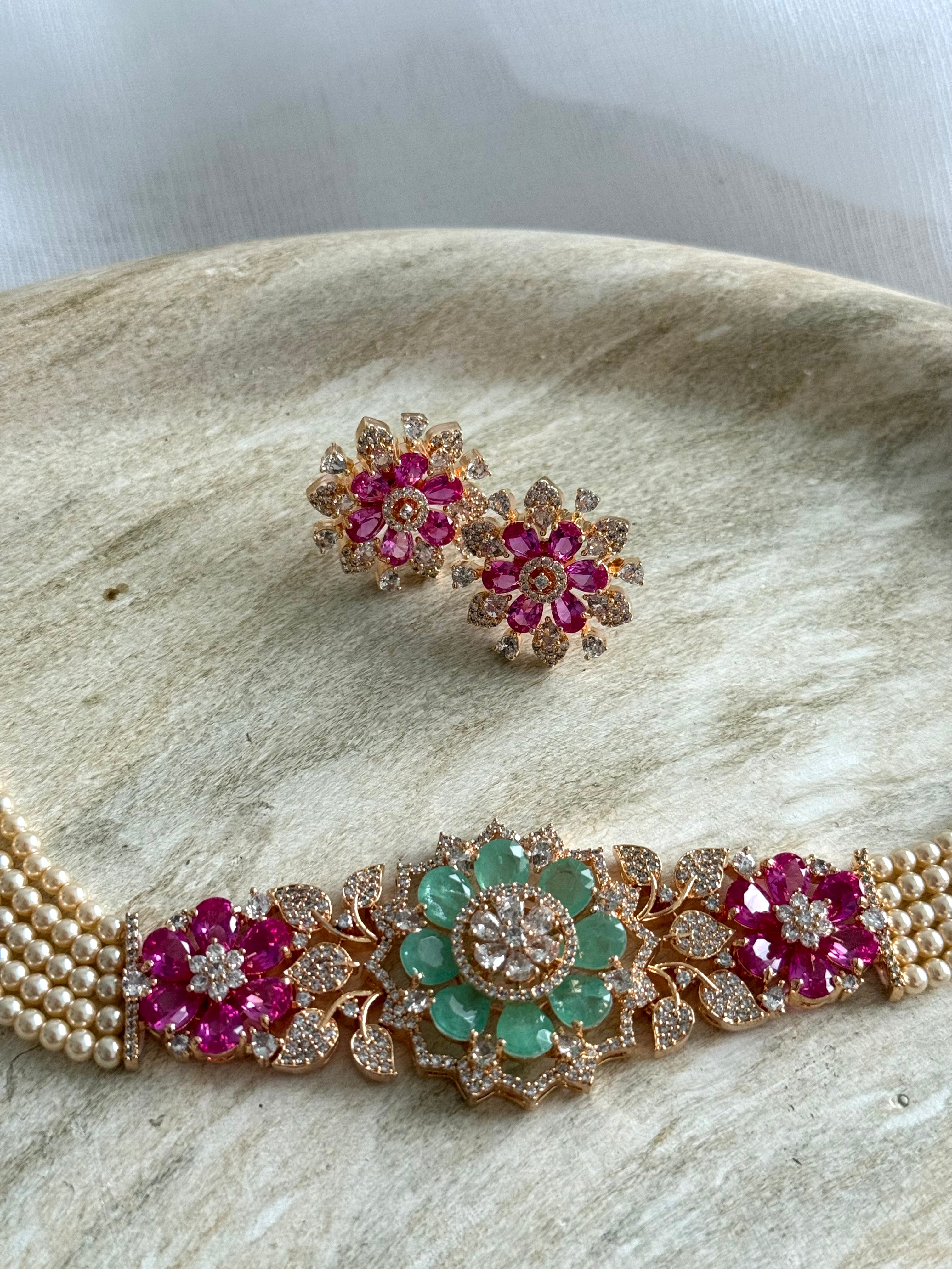 Piyali Necklace Set | Mint Pink